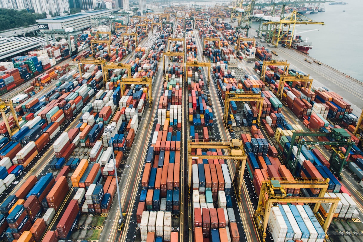 Aerial view of organized logistics yard with real-time visibility